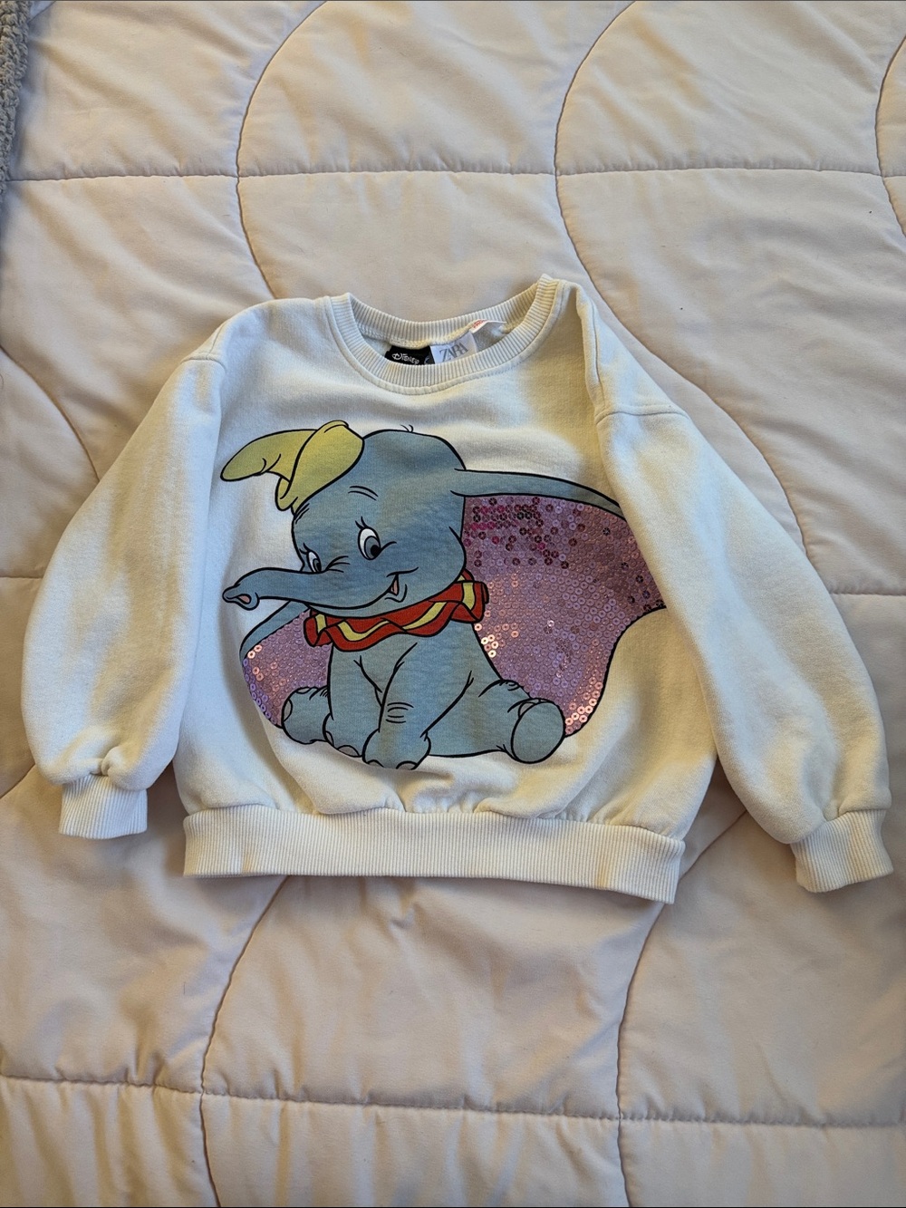 Zara Disney Cream Dumbo Sweatshirt with Pink Sequin Wings
